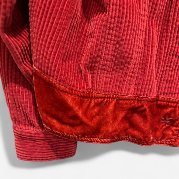 J.Jill Red Courderoy Trucker Coat With Velvet Trim Boho Chic Effortless Classic - Picture 5 of 10